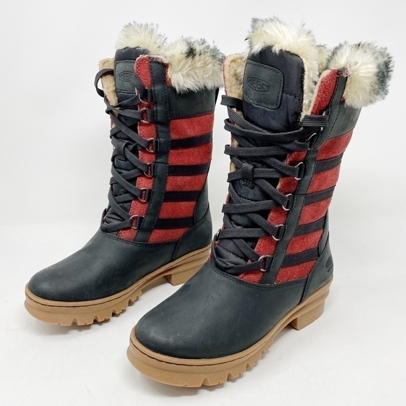KEEN Wapato Leather Water Resistant Lace Up Tall Boot red black - Picture 1 of 10